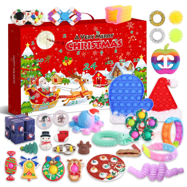 Ny adventskalender 2021 Julleksak för barn Nedräkningskalender 24 dagars julleksaker Jul Push Bubbles Toy Pack Present Noel Olive