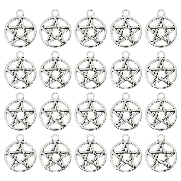 50 st Silverfärgade Pentagram Berlocker Hängen Unisex Hänge (Silver)