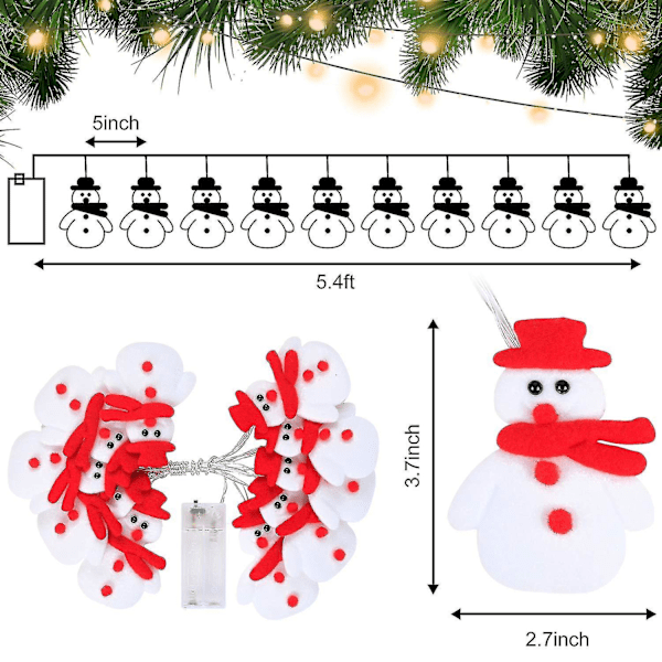 Jul Snögubbe Ljusslinga - 10 LED-lampor 1,65 m Vattentät Ljusslinga, Kort Plysch Ljusslinga För Juldekorationer (batteridriven) TY