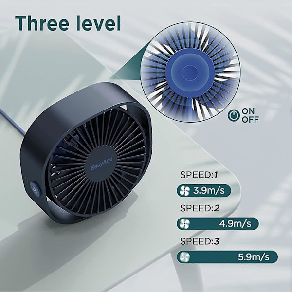 USB-pöytätuuletin, 3 nopeutta USB-tuuletin [Hiljaisempi USB-virta VAIN&Tehokas pöytätuuletin] USB-kannettava tuuletin, 360 astetta kääntyvä henkilökohtainen pöytätuuletin matk