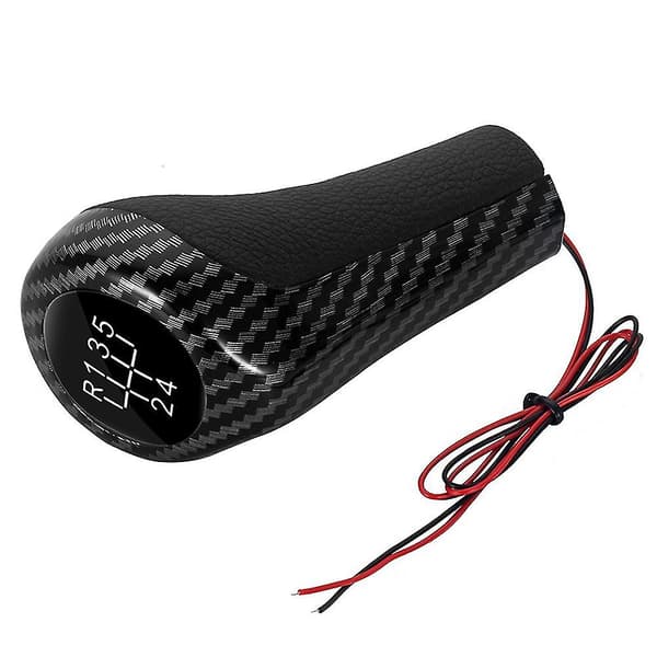 Carbon Fiber 5-gears Manuel Gearknop Med LED Blåt Baggrundslys Læder Gearstang Til E46 E90 E91 E