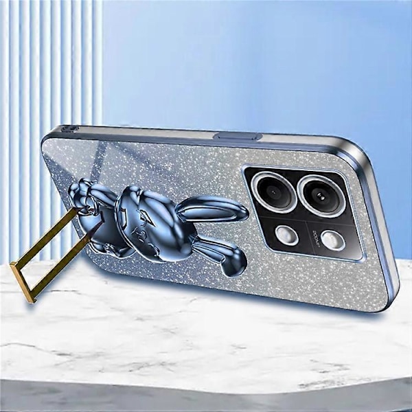 Kompatibelt Skal för Xiaomi Redmi Note 13 4G, Sött Kanin Utfällbart Stöd PC+TPU Mobilskal Blue