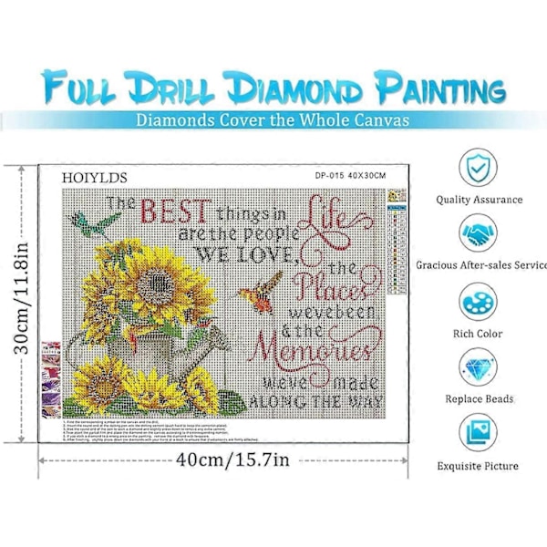 Solros Diamantmålning Kit för Vuxna - Inspirerande Diamantkonst Kit för Nybörjare, DIY Full Dekor