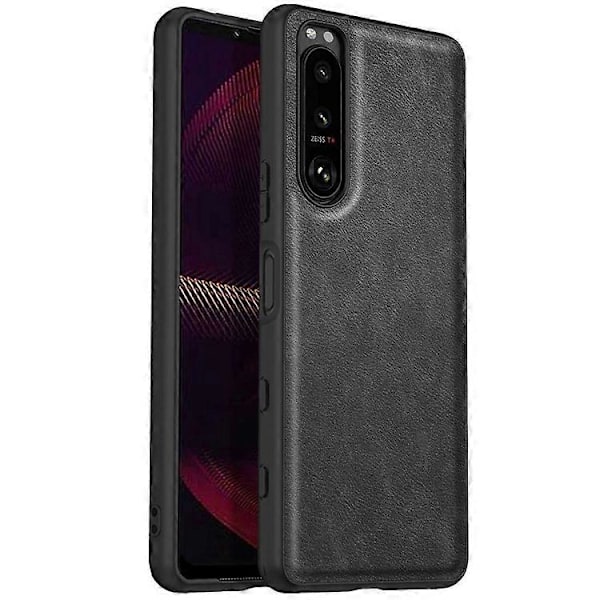Kompatibelt Skal för Sony Xperia 5 III 5G, Repskydd, Anti-fingeravtryck, Retro PU Läderbelagd TPU+PC Telefonfodral Black