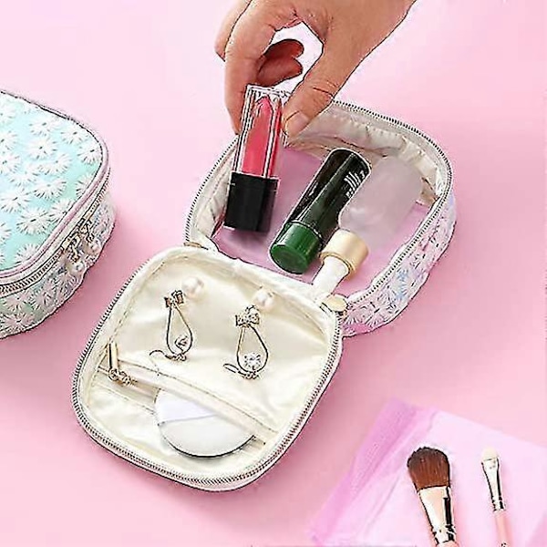 Mesh Broderi Sløjfe Kvinder Kosmetik Hygiejnebind Opbevaringspose Lynlåspung Grøn Kreativ Og Nyttig