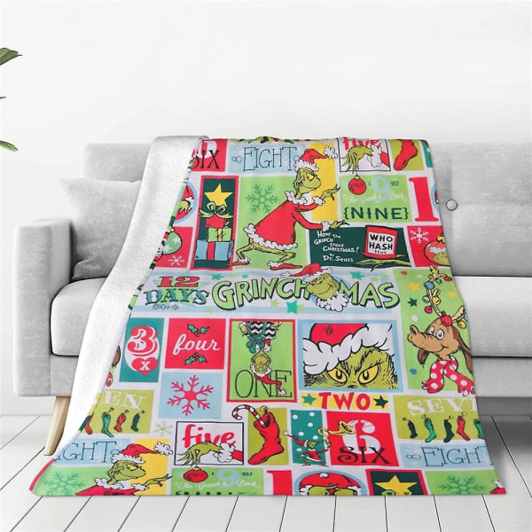 Julgrinchfiltar och kastar det gröna monstret Fall Mjuk filt för tränare, Xmas Green Elf Sängfilt Plysch resefiltar style 2