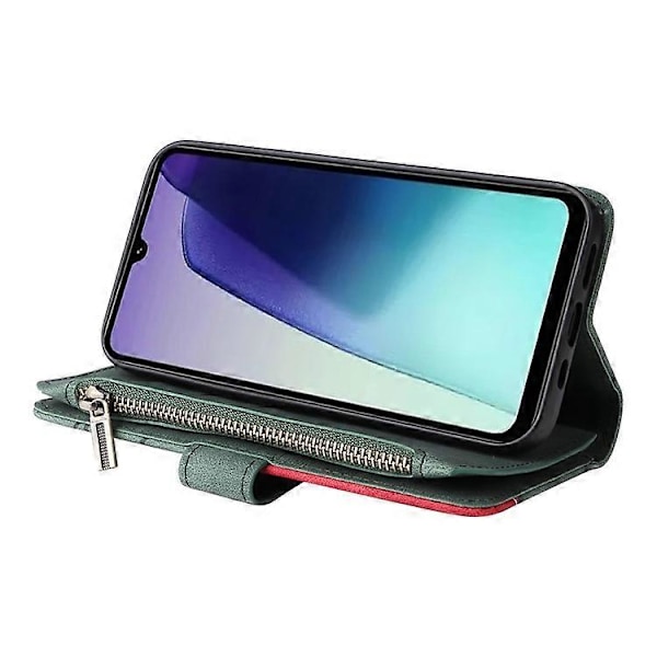 KT Multi-Function Series-5 Kompatibel Med Xiaomi Poco C75 4G / Redmi 14R 5G / 14C 4G Etui Lynlås Pung Læder Telefon Cover Stativ Green