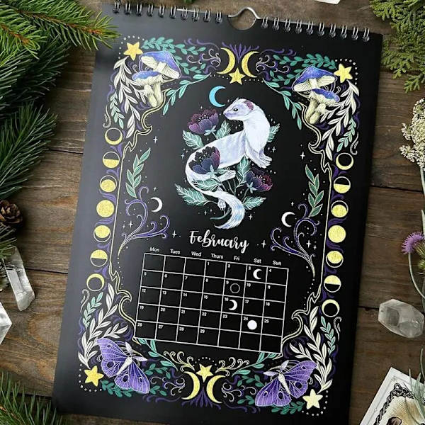 New Moon Calendar 2024 Dark Forest Lunar Calendar med 12 illustrationer Väggdekorationskalendrar för gåva jul adventskalender