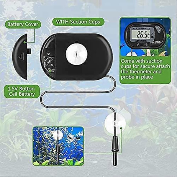 Akvarietermometer LCD Digital Display med Sugekop og Probe til Reptiler Inkubator Akvarium Drivhus Pakke med 4