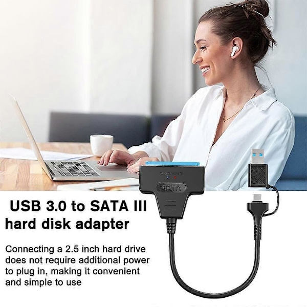 USB 3.0 til 2.5\" SATA III Harddisk Adapterkabel - SATA til USB3.0 Konverter