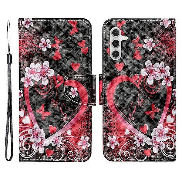 Kompatibelt för Samsung Galaxy A54 5G Korsstruktur PU Läder Plånboksfodral Magnetisk Stängning Mönstertryck Flip Ställ Telefonskal Red