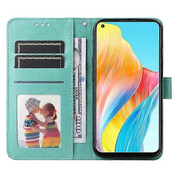 Kompatibel med Oppo A78 4G Stødsikkert Telefoncover Solsikke Præget PU Læder Wallet Stand Case Green