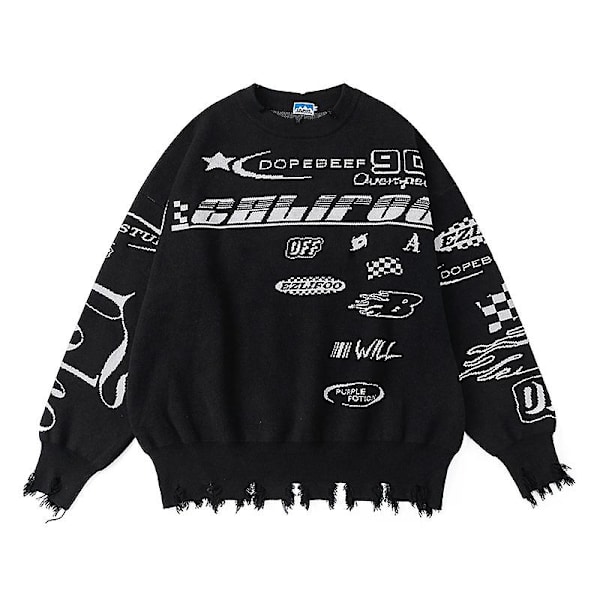 Retro Villa Racing Letters Neule Hiphop Pariskunta Neuleet black L
