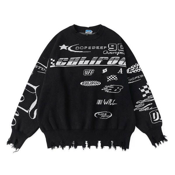 Retro Villa Racing Letters Neule Hiphop Pariskunta Neuleet black M