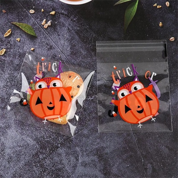 100 kpl Halloween karkkipussit kartiopussi Kurpitsa Hämähäkkilepakko Pakkaus Cookie Lahjakassi style 12
