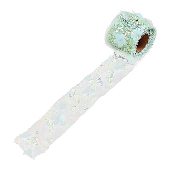 Tyllrulle 10 Yards Broderade Paljetter Blommor Mesh Band Dekorativa Hantverkstillbehör Grön