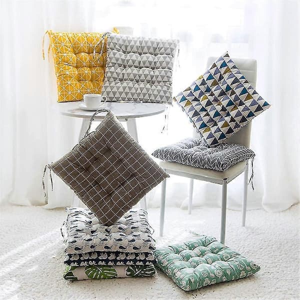 Sittkudde, set med 2 kuddar, sittkudde, sittkudde 40x40 cm, trädgårdssittkudde (gul schackbräda, rund)