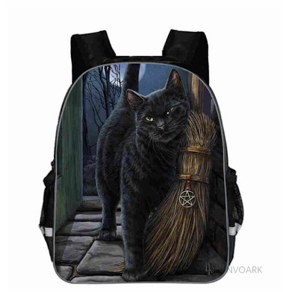Uusi Musta Kissa Reppu Eläin Gothic Moon Phase Casual koululaukut Taaperot Pojat Tytöt Teini Picture color 13 inch