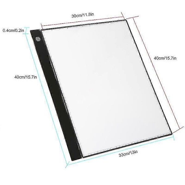 A3 LED Lysbord Grafisk Nettbrett 4mm Ultratynn Tegnebrett Kopibrett 3 Nivåer Dimming Med Separat Skalaplate Klemmer USB-kabel For Kunstnere