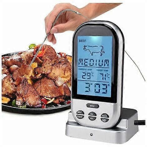 Digital Kötttermometer Trådlös Fjärrkontroll Mattermometer för Fisk Kött Timer Rökare Vattentät Grill Bbq Termometer för Grillning