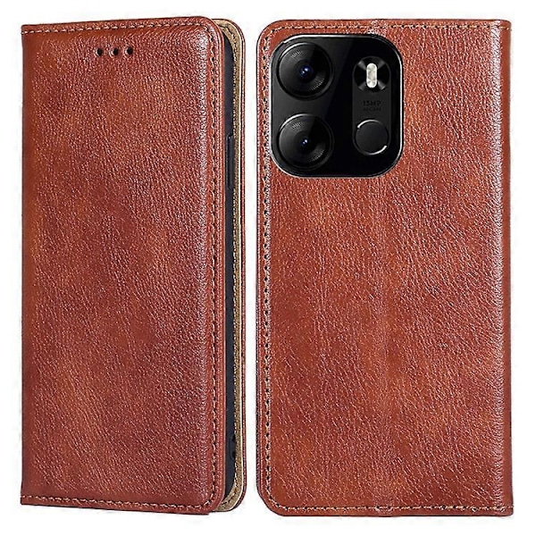 Kompatibelt för Tecno Spark Go 2023 4G PU Läder Ställ Plånboksfodral Magnetiskt Stötsäkert Telefonskal Brown