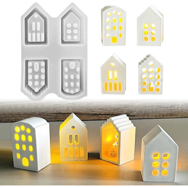 Jule mini hus silikonform, støpeform, egnet for DIY manuell opprettelse