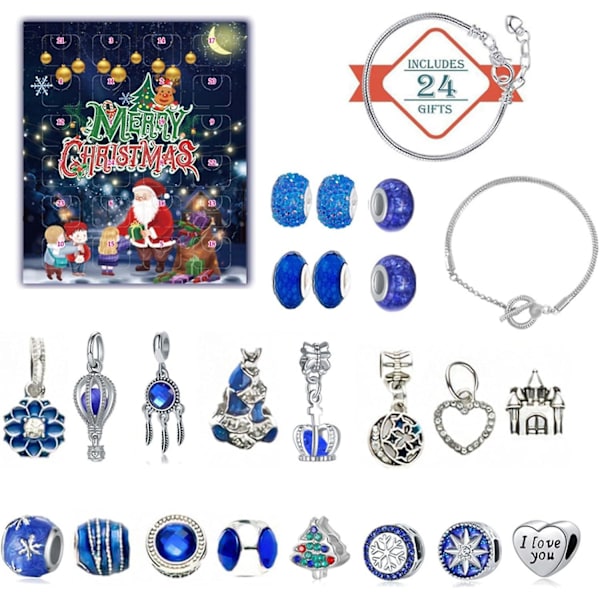 2 st charmarmband 2023 adventskalender för flickor, 24 dagar jul nyår nedräkningskalender Set