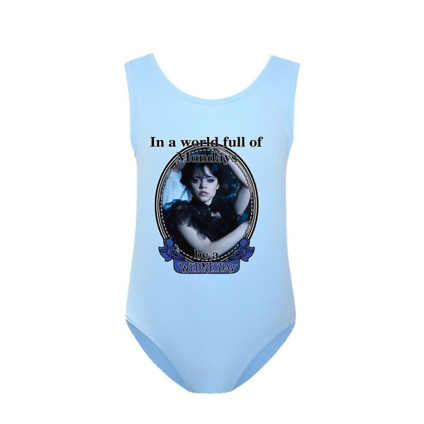 Keskiviikkona Addams Printed One Piece Uimapuvut Lasten Tytöt Addams Perheteemainen uimapuku uimapuku Sky Blue 9-10Y