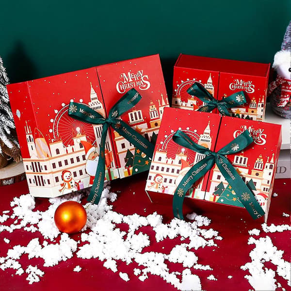 Julklappsask med rosetter, dekor, dubbeldörrsdesign, presentförpackning för festlig dekoration, mycket bra