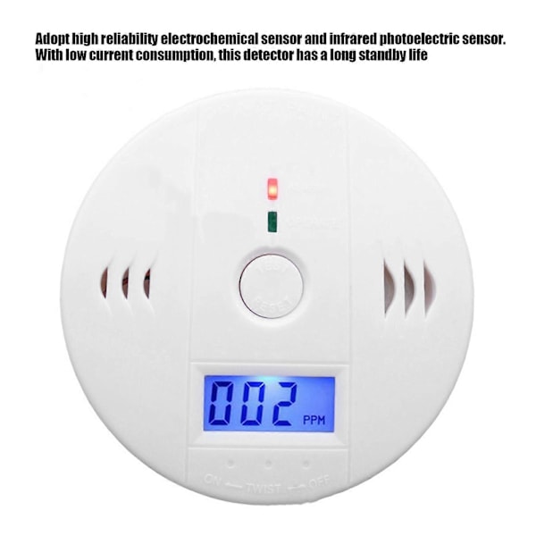 Kolmonoxid Detektor Alarm med LCD-Display Sot Hem Gasinspektionsmaskin