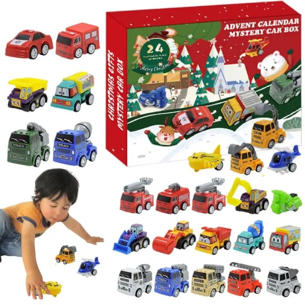 Christmas Countdown Leksaker Räkna ner till jul med 24st Pull Back Bilar Leksaker Julfest Favors Strumpa Stuff för barn style 1