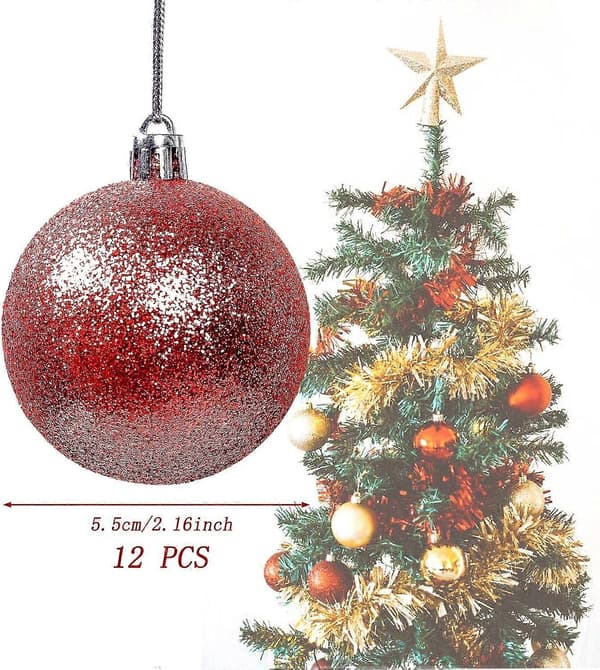 12 Julekuler til Juletre, Matte og Glansfulle Julekuler, Glitterende Julekuler til Juletre 6CM (Gull)