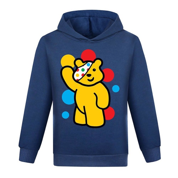 Pudsey Bear Kids In Need Polka Dot Hoodie Barn Pojkar Flickor Casual Hood Sweatshirt Pullover Sweater Top Navy Blue 150