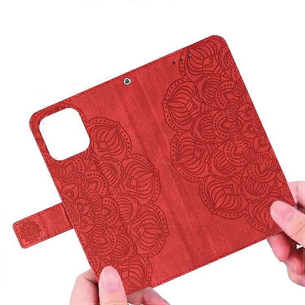 Kompatibelt för Samsung Galaxy S23 Mandala Blomma Präglat PU Läder Ställ Fodral Magnetlås Telefonplånboksskydd Red