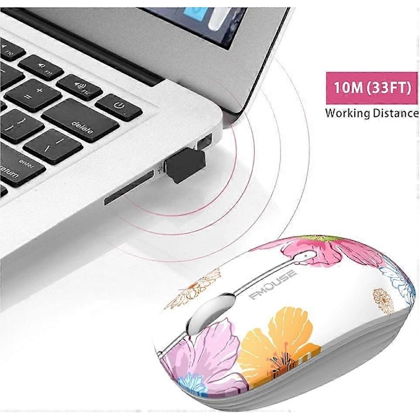 M101 Trådløs Mus Søde Støjsvage Computermus med USB-modtager, 2.4G Optisk Trådløs Rejsemus 1600 DPI Kompatibel med Laptop, Notebook, PC, Com
