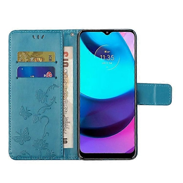 Moderigtig pungfunktion Flip Prægede Sommerfugle Blomst PU Læder Ridsefast Telefon Cover Stativ Skal Kompatibel Med M Blue