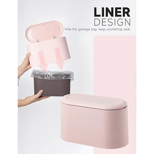 Mini Søppelbøtte Med Lokk - Avtakbar Liten Søppelkasse (rosa)