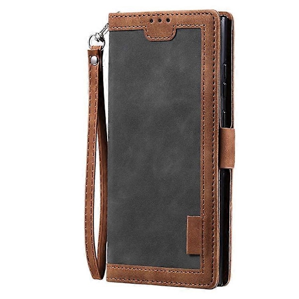 Kompatibelt för Samsung Galaxy S23 Ultra Retro Splicing Stil PU Läder Stötsäkert Telefonfodral Plånbok Ställ Folio Flipskydd med S Grey