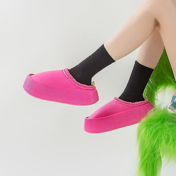 Nytt mode Tjock sula Plyschtofflor Dam Vinter Varm Päls Fluffiga Tofflor Par Utomhus Hem Platfprm bomullsskor C-rosa 40-41 9.6-9.8 inch