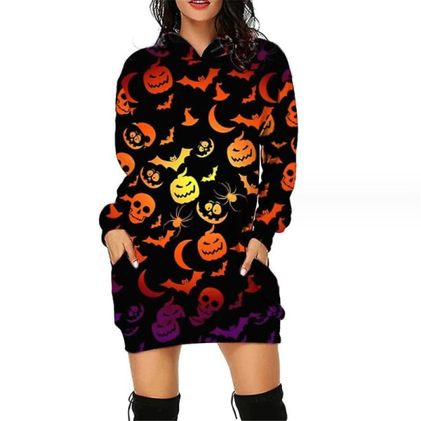 Halloween muotihupparit minimekko naisille Halloween Hocus Pocus -asu syksyinen pitkähihainen hupullinen mekko style 11 4XL