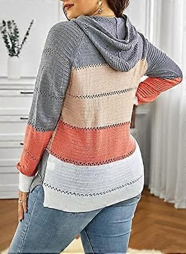Stribede farveblok hættetrøjer til kvinder, moderigtig V-hals strikket sweater pullovers