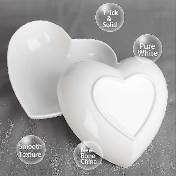 Store Hjerteformede Skåle 2 stk. Porcelæn Hvid Hjerteformet Fad Til Desserter/salat/frugt/pasta Eller Romantisk Middag, 23 cm