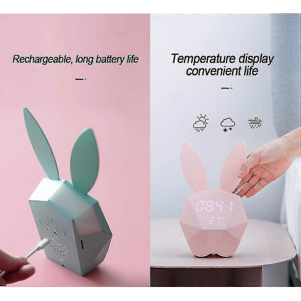 Barn Väckarklocka, Söt Kanin Väckarklocka, Digital Väckarklocka Med Nattlampa, Snooze, Magnetinstallation, Tidsfunktion, Kanin Väckarklocka För Flickor