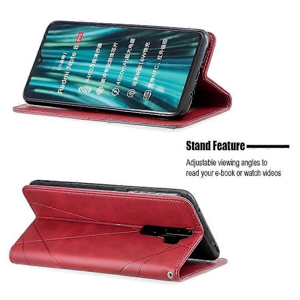 Geometriskt Mönster Ställ Läder Korthållare Fodral Kompatibelt För Xiaomi Redmi Note 8 Pro Red
