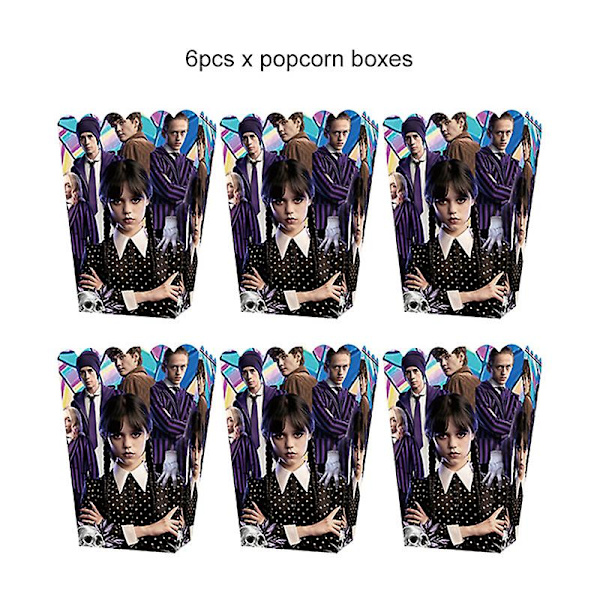 Elokuva Keskiviikko Addamsin syntymäpäiväjuhlien koristelu Banneri Ilmapallo Astiasto Juhlatapahtumatarvikkeet Kodinsisustuskupit tausta 6pcs popcorn boxes