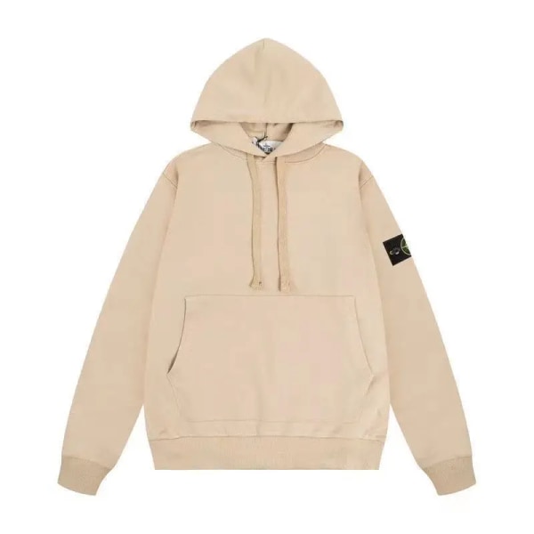 Stone Trendy American Stone Island Emblem Pure Cotton -hupullinen miesten ja naisten collegepaita High Street Loose Couple Coat -huppari APRICOT M