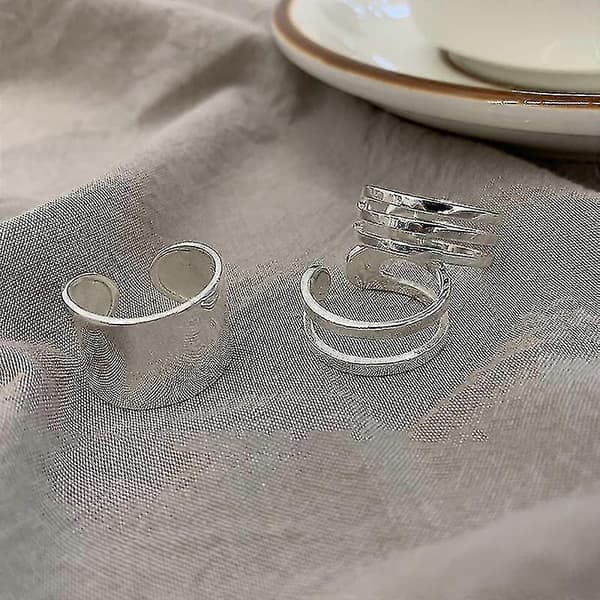 S925 Sterling Sølv Ringe Til Kvinder Koreansk Cirkelformet Ring Multilayer Bred Ring Smykker