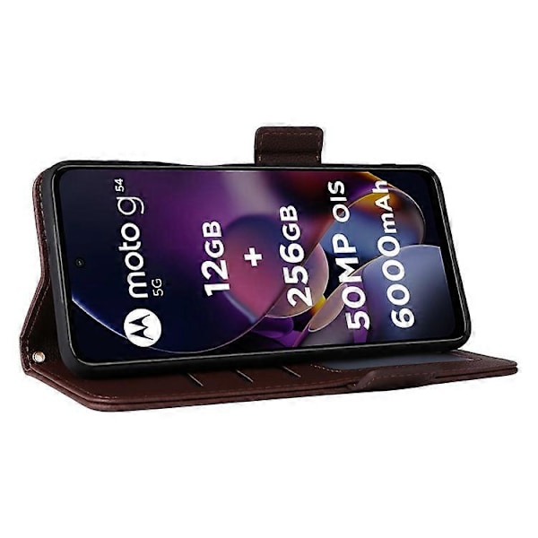 Kompatibel til Motorola Moto G54 5G / G54 Power Etui Pung Stand Telefon Cover med Rem Brown