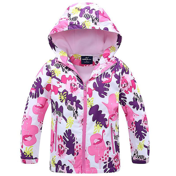 Barn Flickor Windbreaker Huvjacka Fleecefodrad Hel Zip Coat Ytterkläder color 2 110-S