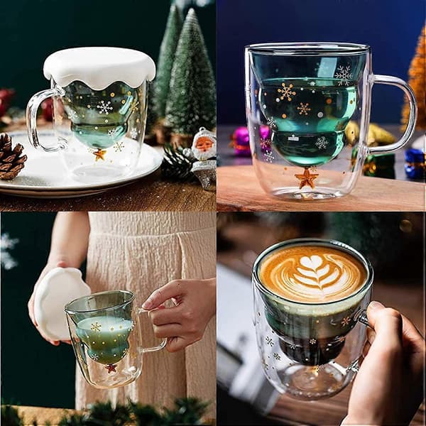 Julgranformad Dubbelväggig Kaffeglasmugg Söt Par Kopp Alla Hjärtans Dag Jul